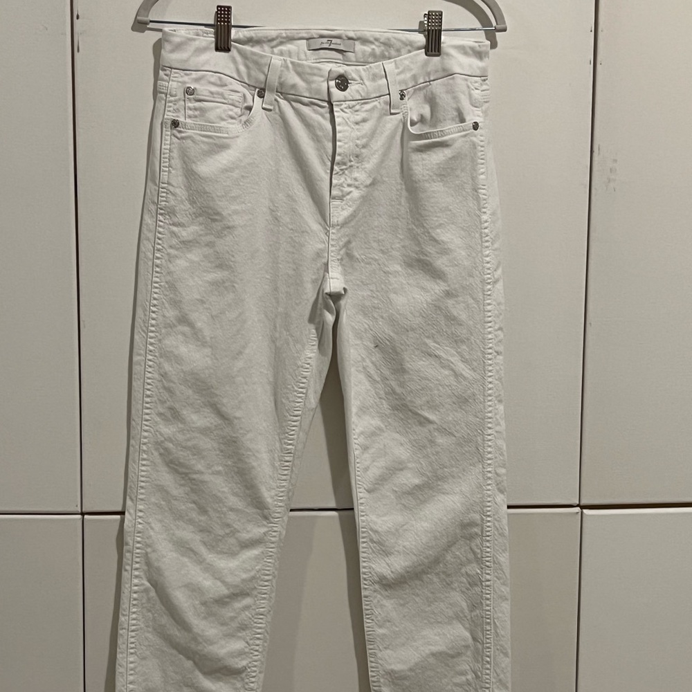30. 7 For All Mankind white skinny denim pant with raw hem. Size 29 - Picture 13 of 13